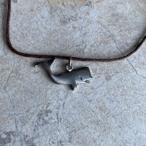 Silver Whale Pendant Brown Hemp Cord Choker